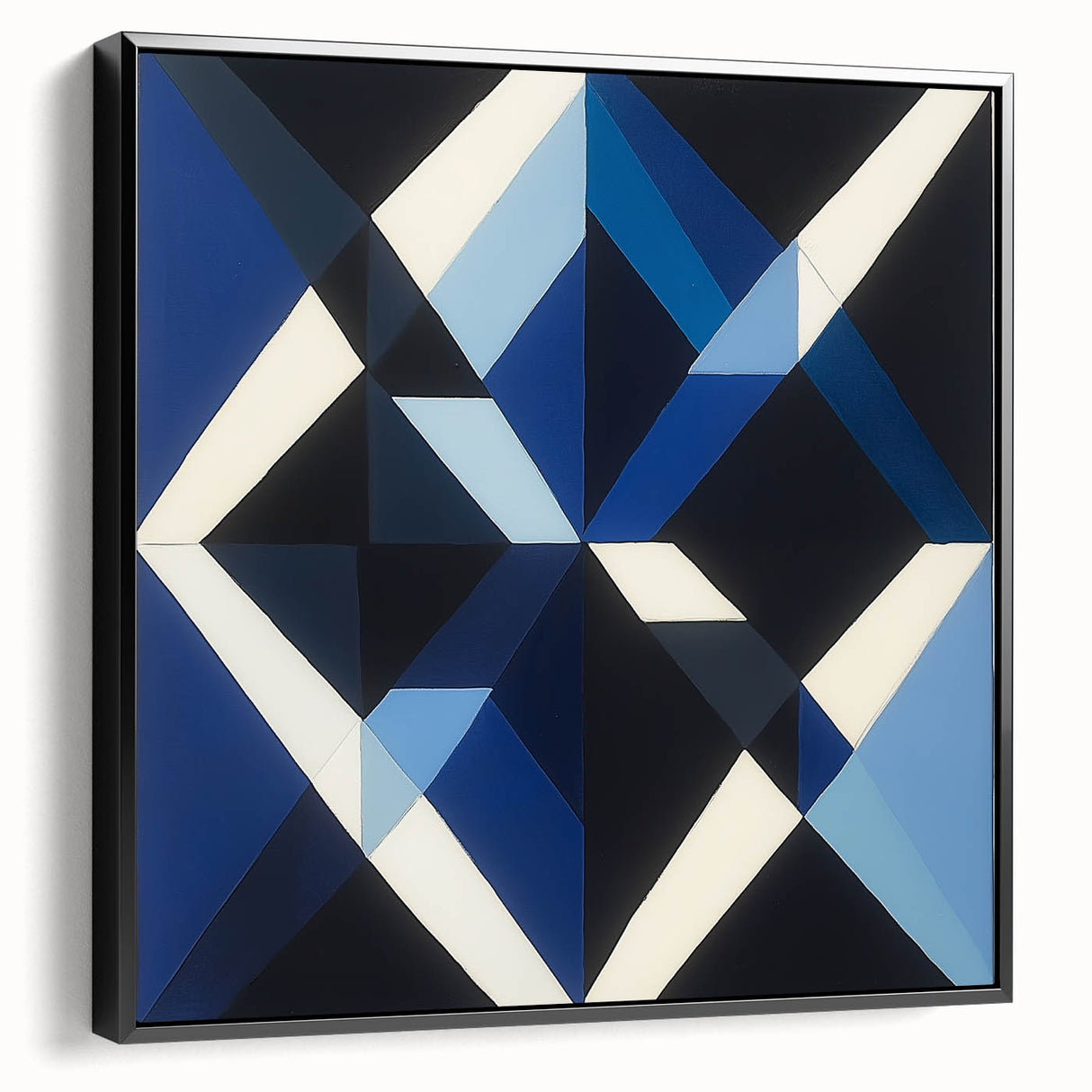 Geometric Abstract Wall Decor – Blue, White & Black Modern Art