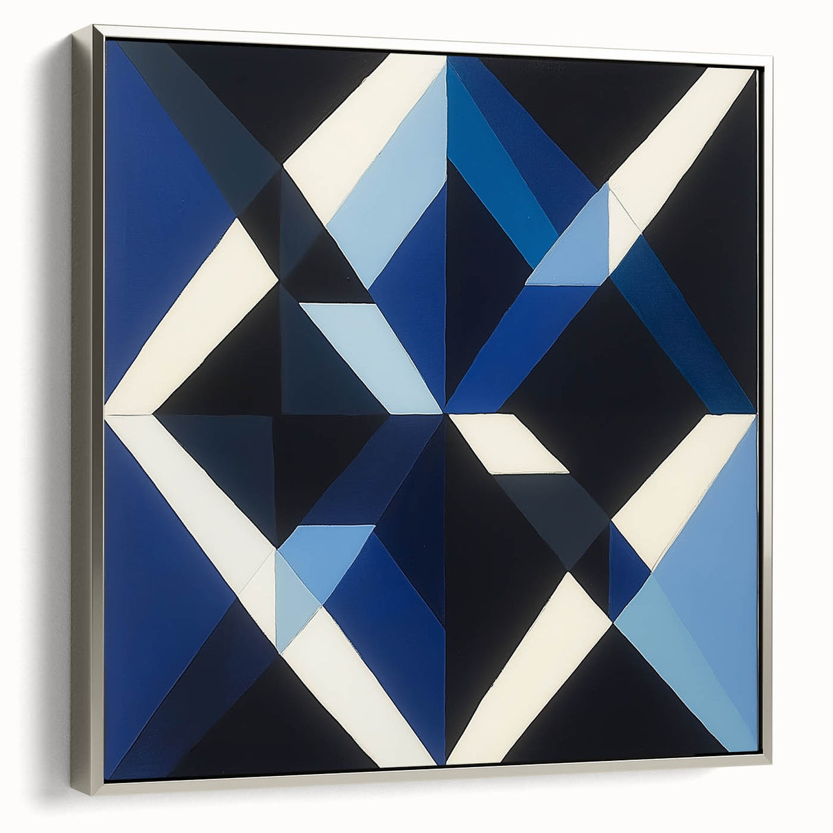 Geometric Abstract Wall Decor – Blue, White & Black Modern Art