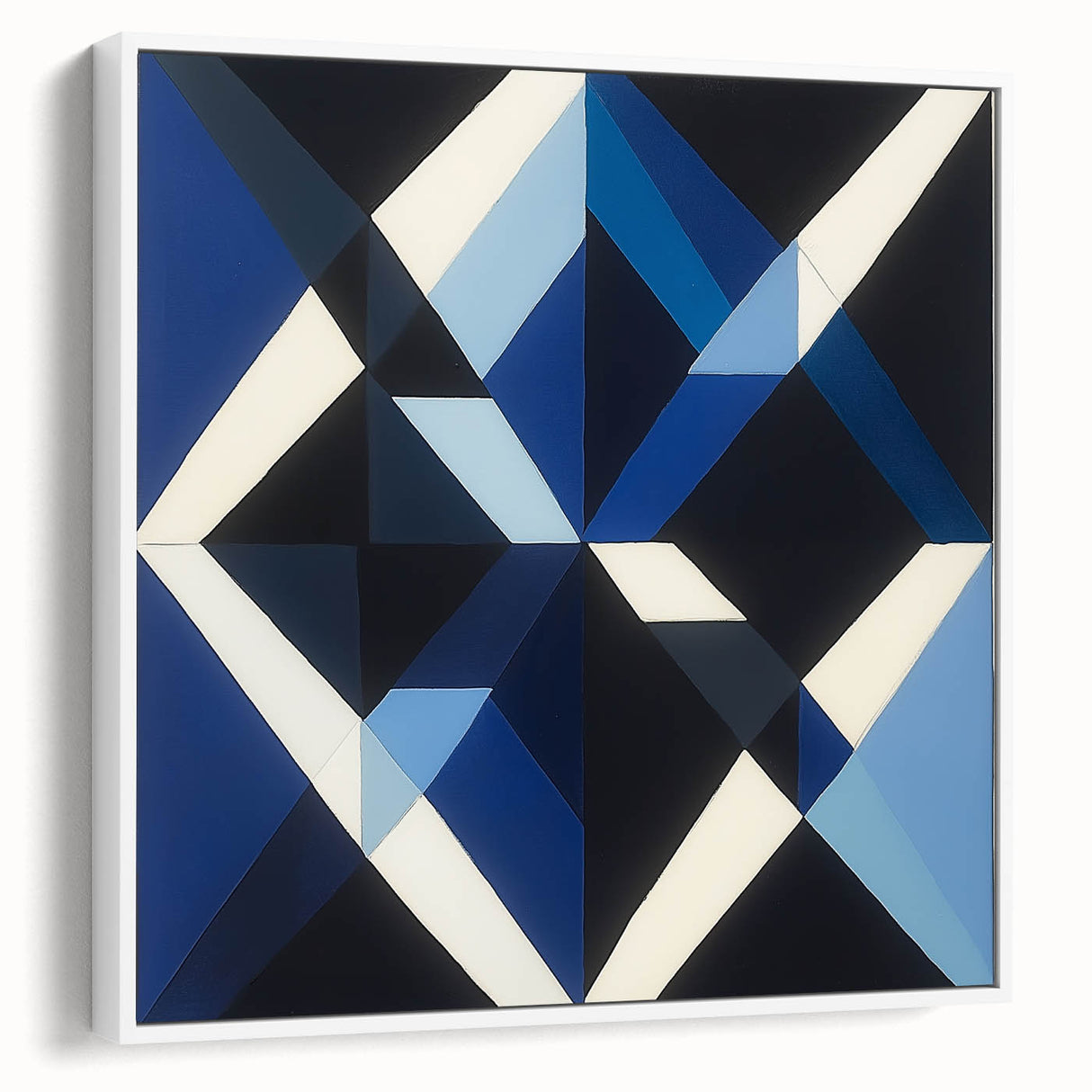 Geometric Abstract Wall Decor – Blue, White & Black Modern Art