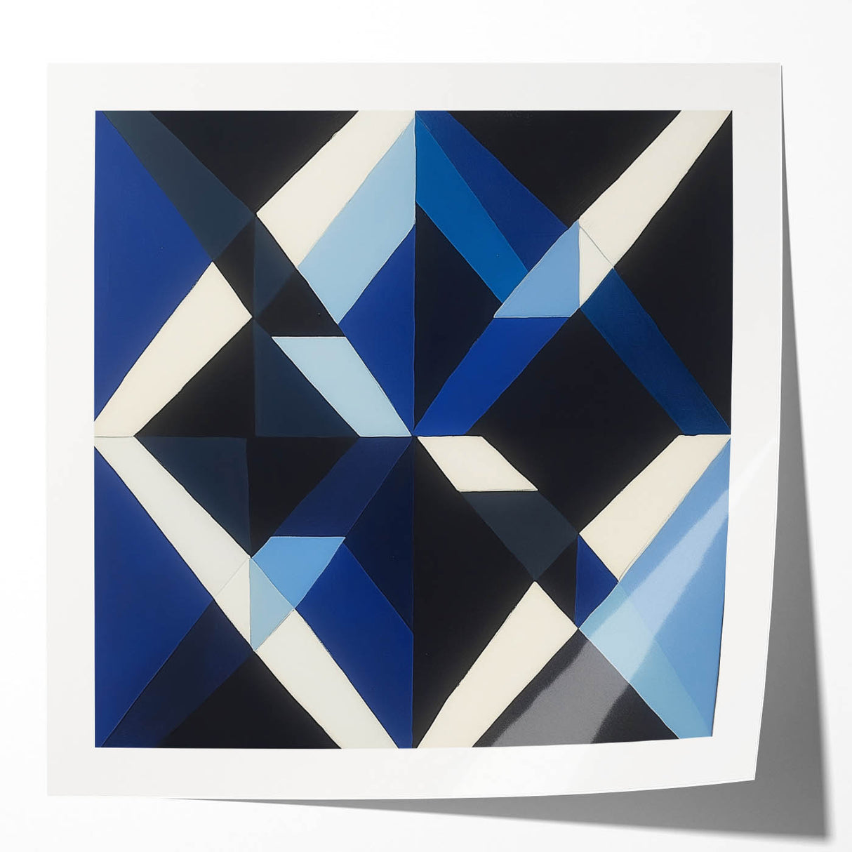Geometric Abstract Wall Decor – Blue, White & Black Modern Art