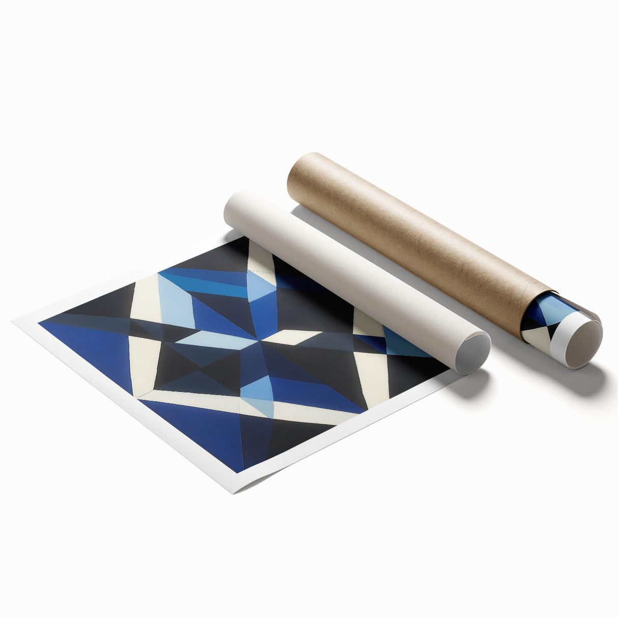 Geometric Abstract Wall Decor – Blue, White & Black Modern Art