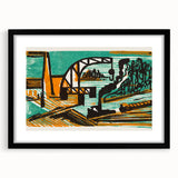 Expressionist Art - River Landscape with Crane and Barges by Ernst Ludwig Kirchner