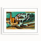 Expressionist Art - River Landscape with Crane and Barges by Ernst Ludwig Kirchner