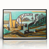 Expressionist Art - River Landscape with Crane and Barges by Ernst Ludwig Kirchner