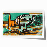 Expressionist Art - River Landscape with Crane and Barges by Ernst Ludwig Kirchner