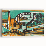 Expressionist Art - River Landscape with Crane and Barges by Ernst Ludwig Kirchner
