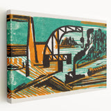 Expressionist Art - River Landscape with Crane and Barges by Ernst Ludwig Kirchner
