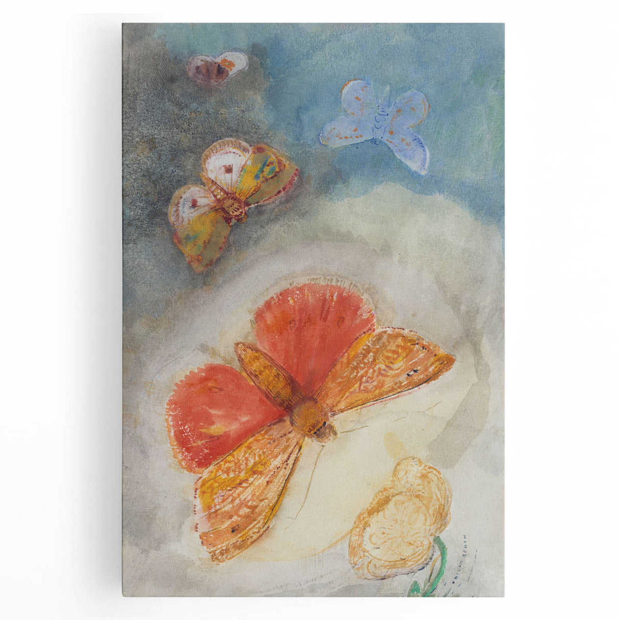 Whimsical Butterfly Wall Art - Dreamy Pastel Nature Decor with Flowers
