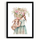 Floral Girl & Bunny Girls Room Wall Art – Kids Room Art Print