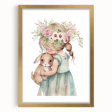 Floral Girl & Bunny Girls Room Wall Art – Kids Room Art Print