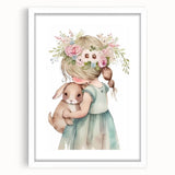 Floral Girl & Bunny Girls Room Wall Art – Kids Room Art Print