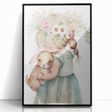 Floral Girl & Bunny Girls Room Wall Art – Kids Room Art Print