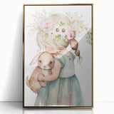 Floral Girl & Bunny Girls Room Wall Art – Kids Room Art Print