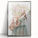 Floral Girl & Bunny Girls Room Wall Art – Kids Room Art Print