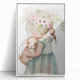 Floral Girl & Bunny Girls Room Wall Art – Kids Room Art Print