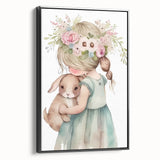 Floral Girl & Bunny Girls Room Wall Art – Kids Room Art Print