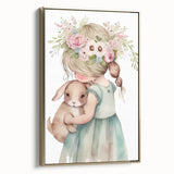 Floral Girl & Bunny Girls Room Wall Art – Kids Room Art Print