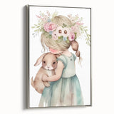 Floral Girl & Bunny Girls Room Wall Art – Kids Room Art Print