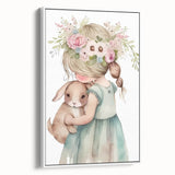Floral Girl & Bunny Girls Room Wall Art – Kids Room Art Print