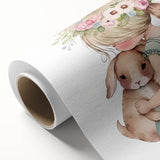 Floral Girl & Bunny Girls Room Wall Art – Kids Room Art Print