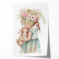 Floral Girl & Bunny Girls Room Wall Art – Kids Room Art Print