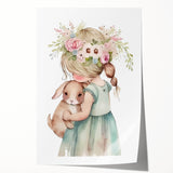 Floral Girl & Bunny Girls Room Wall Art – Kids Room Art Print