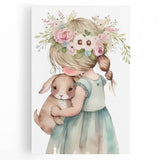 Floral Girl & Bunny Girls Room Wall Art – Kids Room Art Print