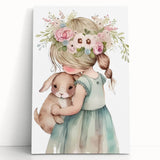 Floral Girl & Bunny Girls Room Wall Art – Kids Room Art Print
