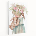 Floral Girl & Bunny Girls Room Wall Art – Kids Room Art Print