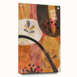 Large abstract wall art depicting autumn trees on acrylic glass, with earthy orange and brown tones.