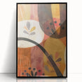Large abstract wall art depicting fall colors in mid-century modernist style on a black framed acrylic print.