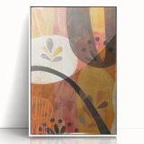 Art deco poster featuring a stylized autumn scene in orange and brown tones on a white acrylic framed print.