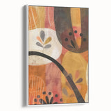 Vintage poster art of an autumn scene on framed canvas, featuring warm orange and red tones, ideal for living room decor.
