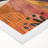 Art deco poster depicting a stylized autumn scene in warm orange and brown tones on rolled canvas.