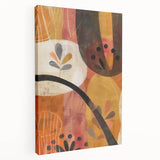 Fall-themed abstract painting in warm orange and red tones on a large stretched canvas, ideal for kitchen wall decor.