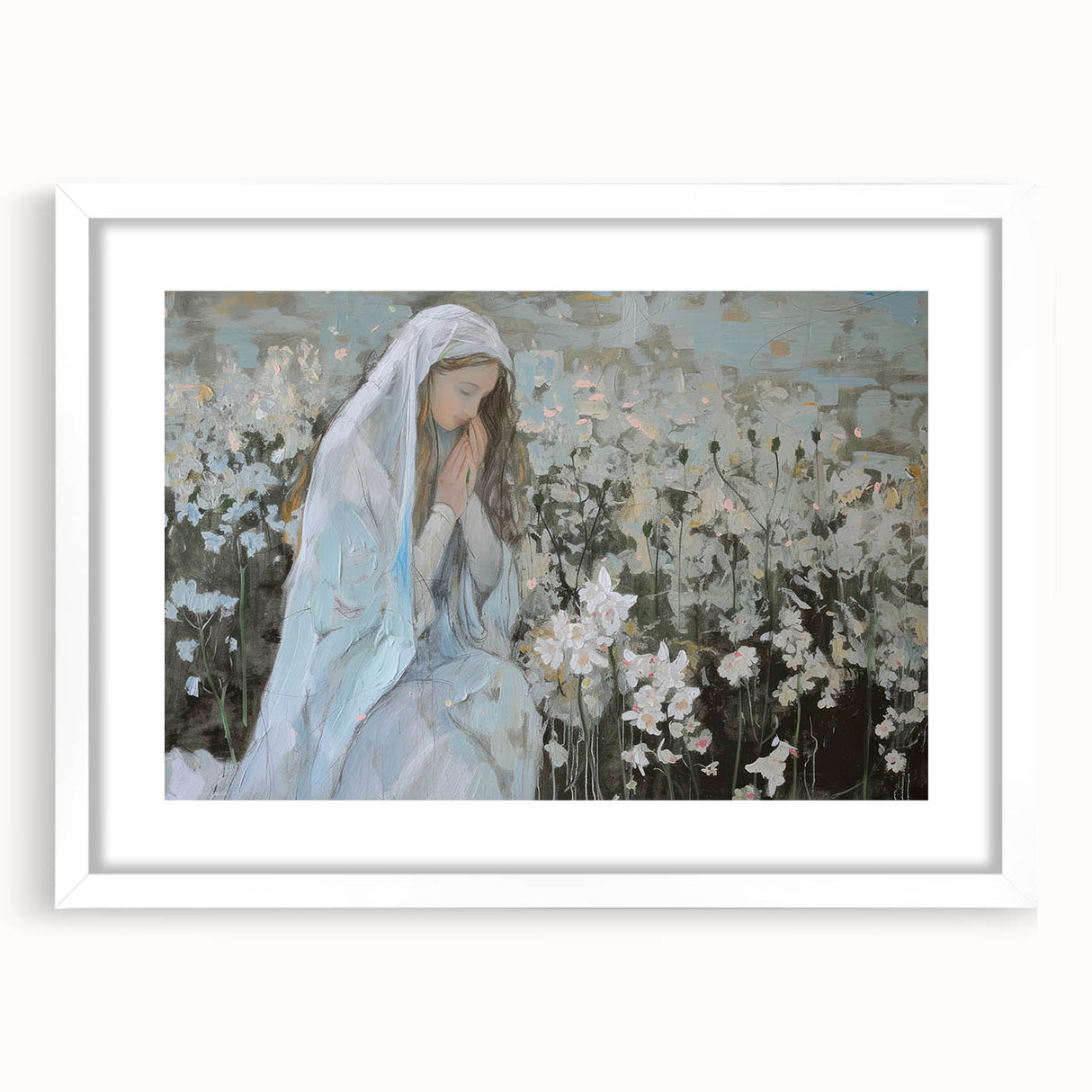 Abstract figurative frame with a white mat, showcasing a modern artistic design in vibrant colors, perfect for contemporary home decor. Ideal for elevating living spaces with a touch of creativity and elegance.