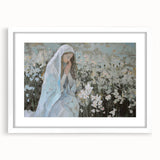 Abstract figurative frame with a white mat, showcasing a modern artistic design in vibrant colors, perfect for contemporary home decor. Ideal for elevating living spaces with a touch of creativity and elegance.