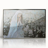 Framed abstract figurative artwork in silver acrylic, showcasing vibrant colors and dynamic shapes, perfect for modern home decor or art enthusiasts.