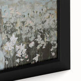 Close-up view of an abstract figurative framed canvas artwork showcasing vibrant colors and intricate details, ideal for modern home decor. The piece features fluid shapes and dynamic patterns, adding a contemporary touch to any space.