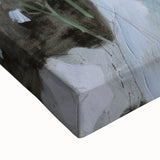 Close-up of a vibrant abstract figurative stretched canvas artwork showcasing bold colors and dynamic shapes, ideal for modern home decor and artistic expression.