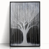 Framed abstract floral artwork with vibrant colors and intricate details, showcasing a modern design in a sleek black frame, perfect for home decor.