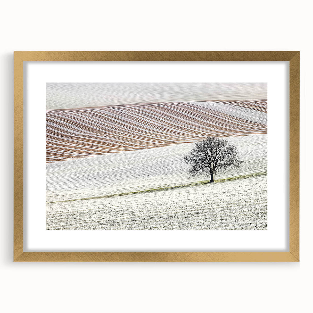 Abstract landscape artwork framed in gold with a mat, showcasing vibrant colors and intricate details, ideal for modern home decor or office spaces.