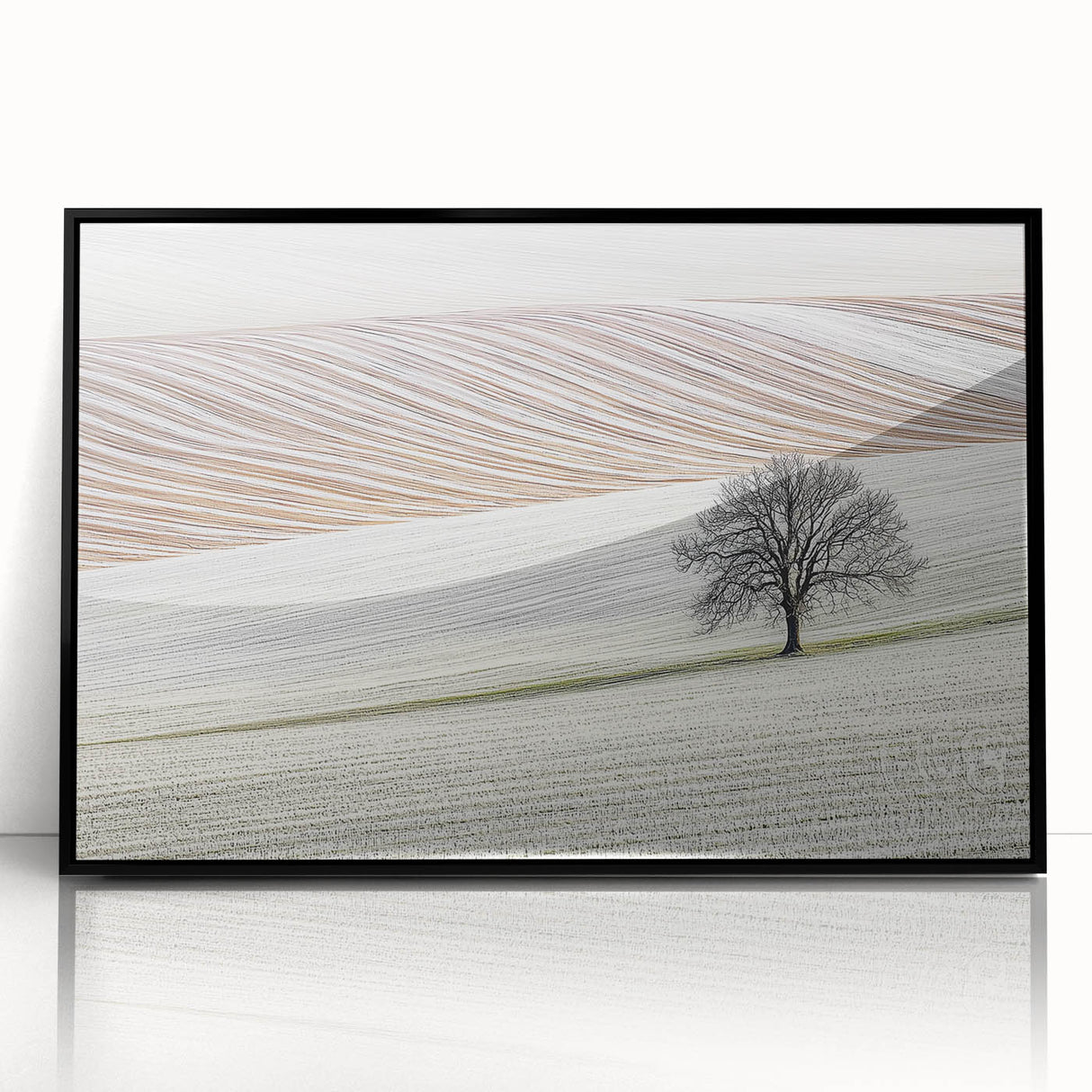 Abstract landscape artwork in a sleek black frame, showcasing vibrant colors and fluid shapes, designed to enhance modern interior decor and elevate artistic ambiance.