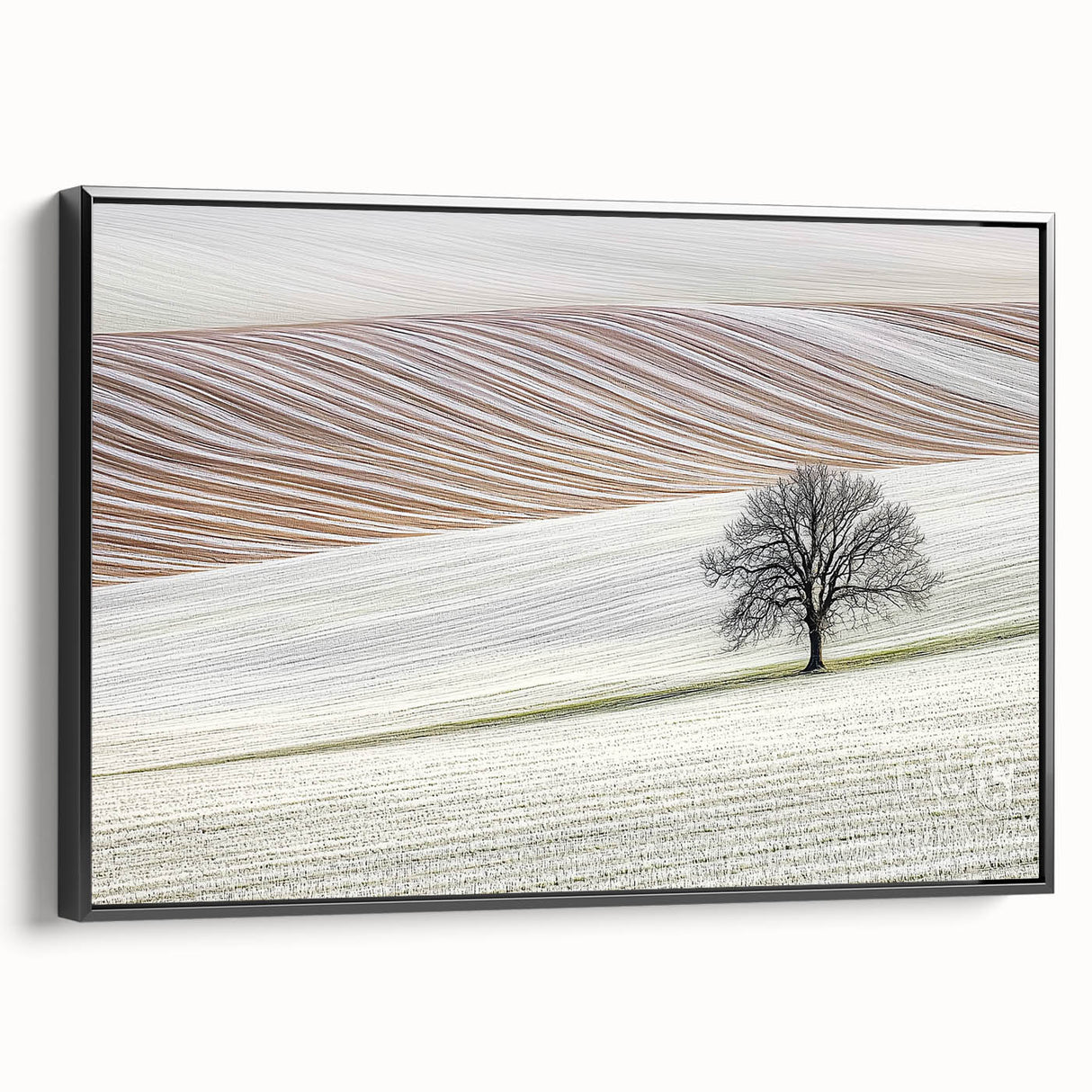 Framed abstract landscape canvas art with black sides, showcasing a blend of earthy tones and textures, perfect for modern home decor. Ideal for enhancing contemporary interiors with artistic flair.