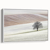 Framed canvas artwork showcasing an abstract landscape design with soft blue and beige tones, elegantly displayed from a side view, perfect for modern home decor.