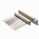 Abstract landscape rolled print showcasing vibrant colors of blue, green, and gold, perfect for modern home decor. Packaged securely in a protective tube for delivery.