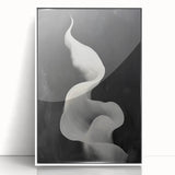 Abstract minimalist wall art framed in acrylic, featuring soft white tones and geometric shapes, ideal for modern decor and enhancing interior aesthetics.