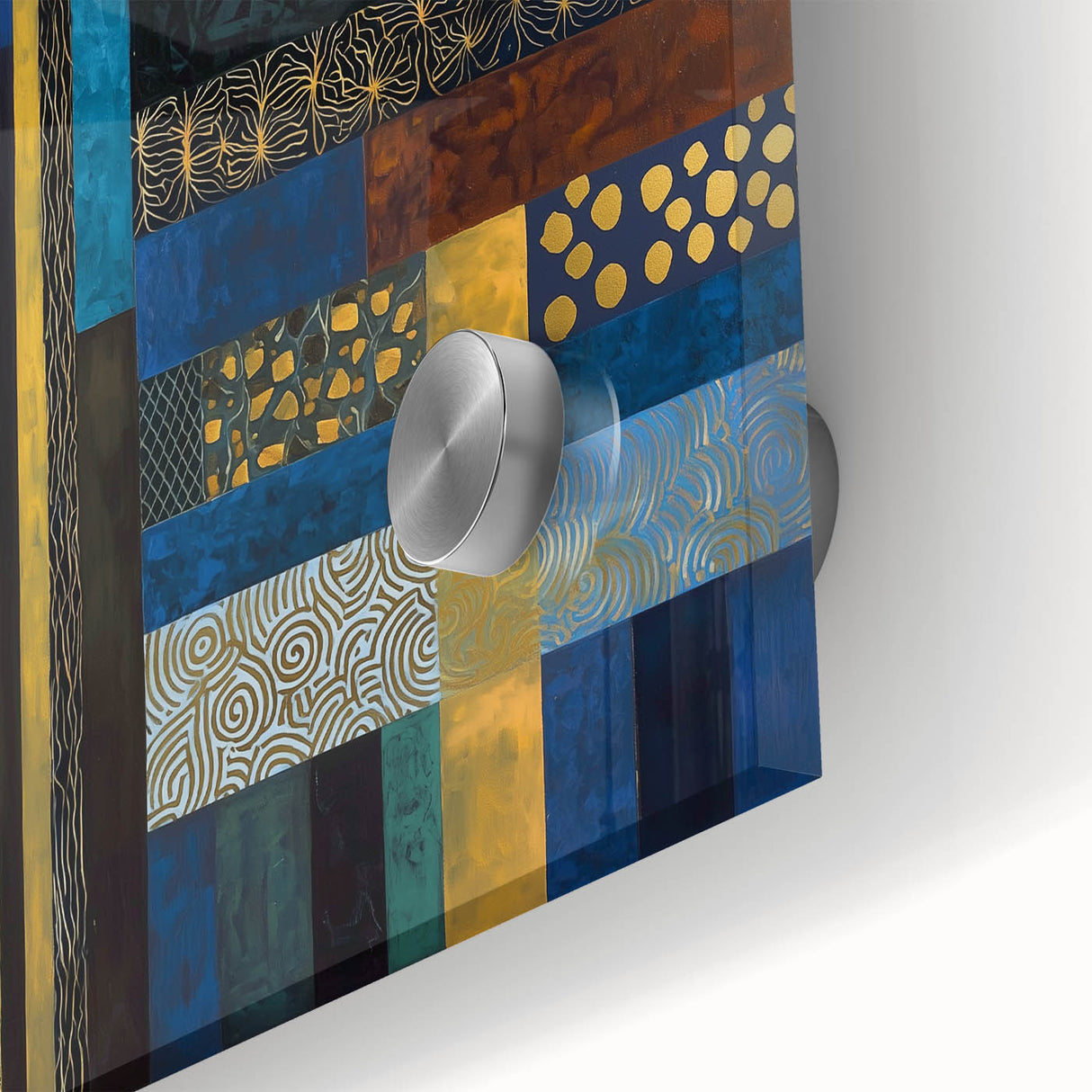 Modern Abstract Wall Art – Royal Blue, Gold & Patterned Canvas