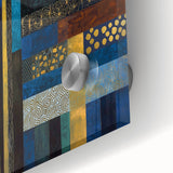 Modern Abstract Wall Art – Royal Blue, Gold & Patterned Canvas