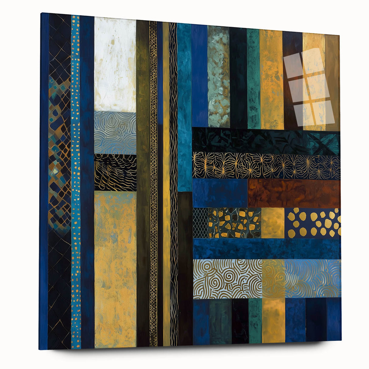 Modern Abstract Wall Art – Royal Blue, Gold & Patterned Canvas